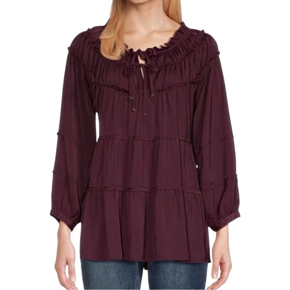 John Mark Eggplant Purple Tiered Peasant Boho Tunic